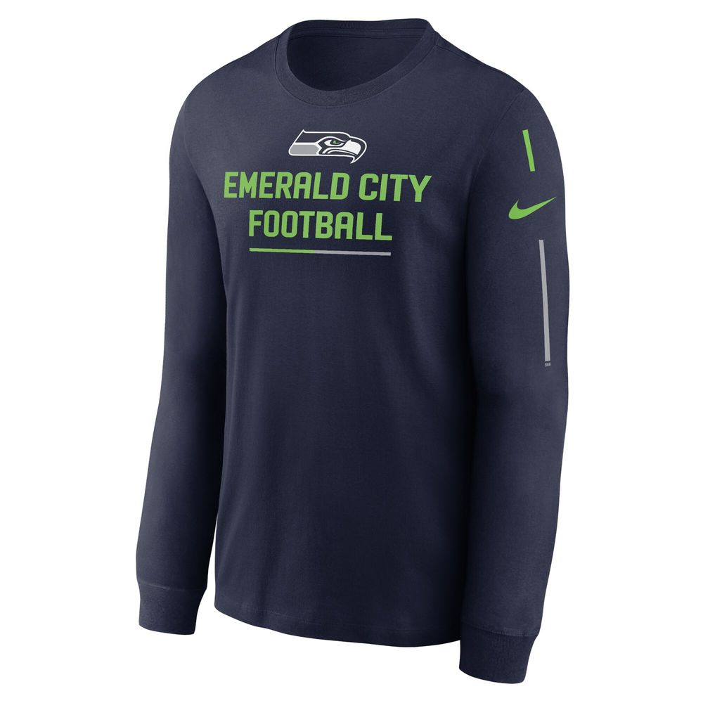 Men's Nike College Navy Seattle Seahawks Team Slogan Long Sleeve T-Shirt