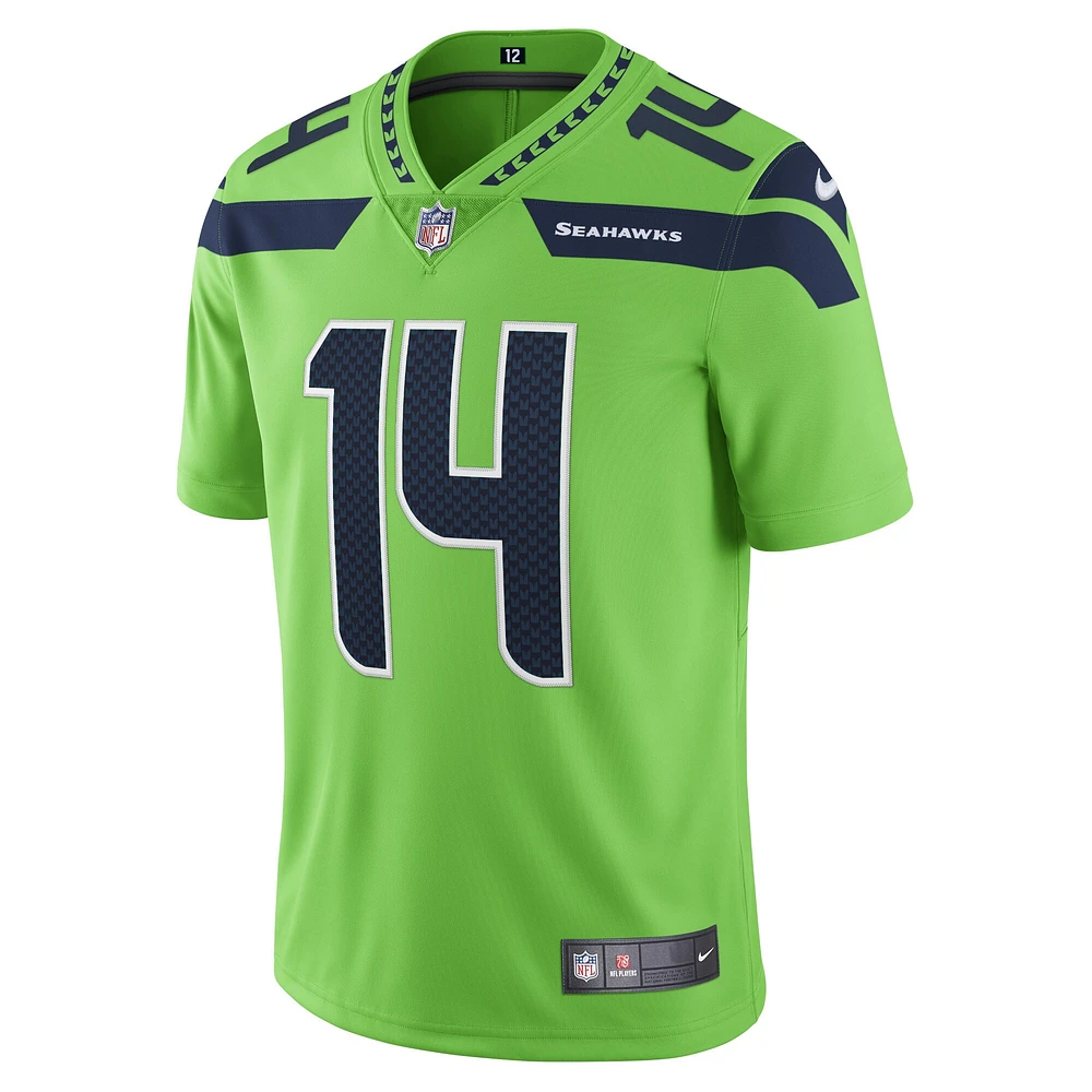 Maillot de joueur Nike DK Metcalf vert fluo Seattle Seahawks Vapor Limited pour homme