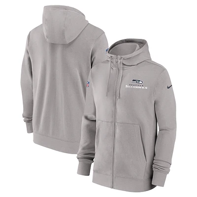 Sweat à capuche entièrement zippé Nike gris Seattle Seahawks 2023/24 Sideline Club pour homme