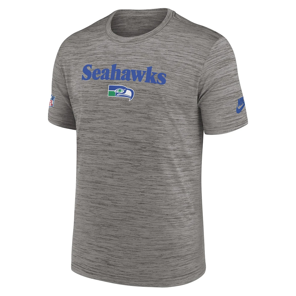 T-shirt Nike Heather Charcoal Seattle Seahawks Throwback Sideline Performance pour homme