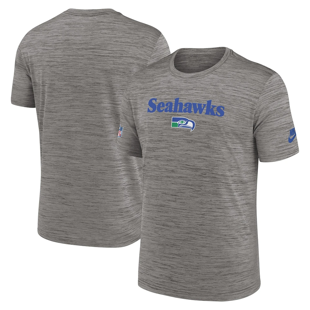 T-shirt Nike Heather Charcoal Seattle Seahawks Throwback Sideline Performance pour homme