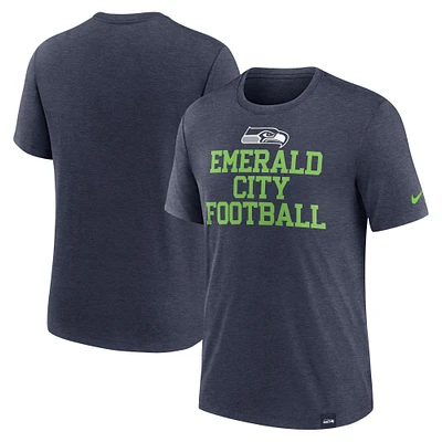 T-shirt tri-mélange Nike Heather College Navy Seattle Seahawks Blitz pour hommes