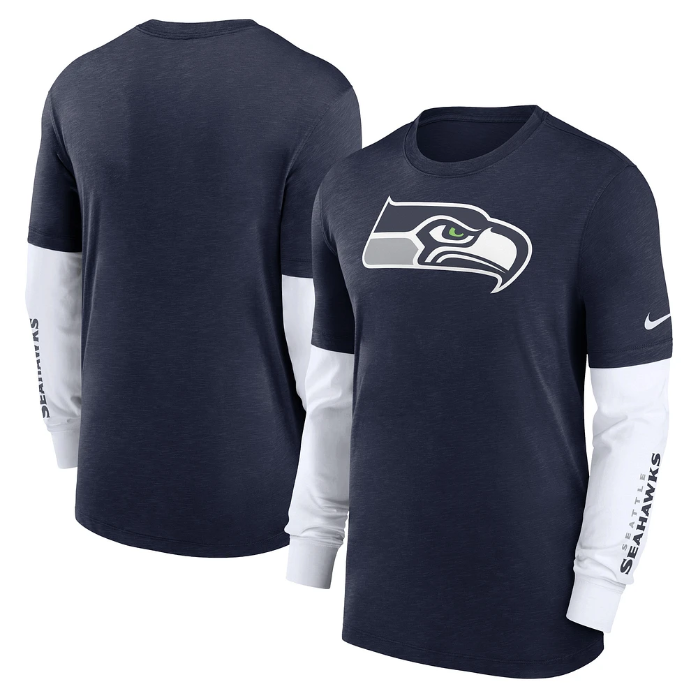 T-shirt à manches longues Nike Heather College Navy Seahawks de Seattle pour homme