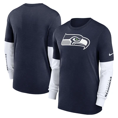 Men's Nike Heather College Navy Seattle Seahawks Slub Fashion Long Sleeve T-Shirt