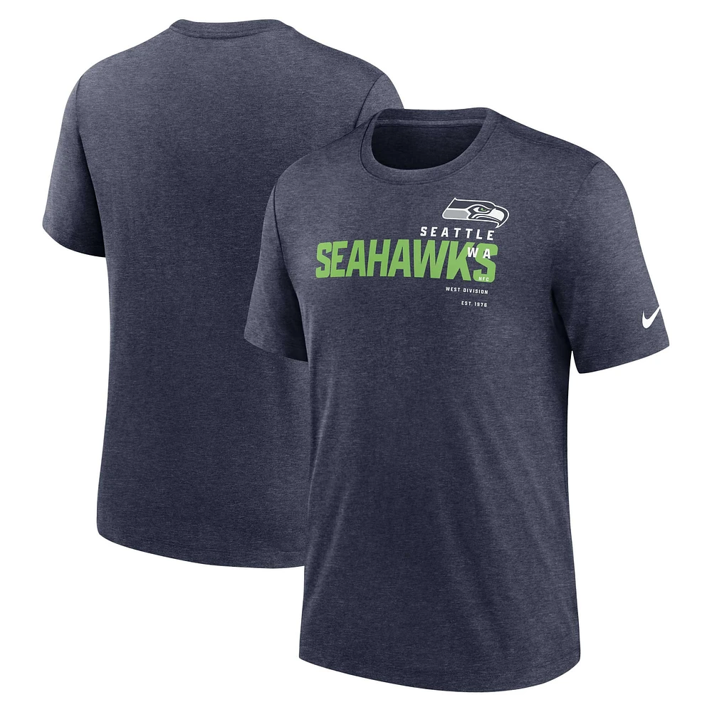 T-shirt Nike Heather College Navy Seattle Seahawks Wordmark Tri-Blend pour homme