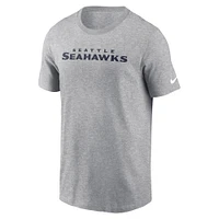 Men's Nike Heather Gray Seattle Seahawks Primetime Wordmark Essential T-Shirt