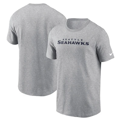 T-shirt essentiel Nike Heather Grey Seattle Seahawks Primetime Wordmark pour hommes