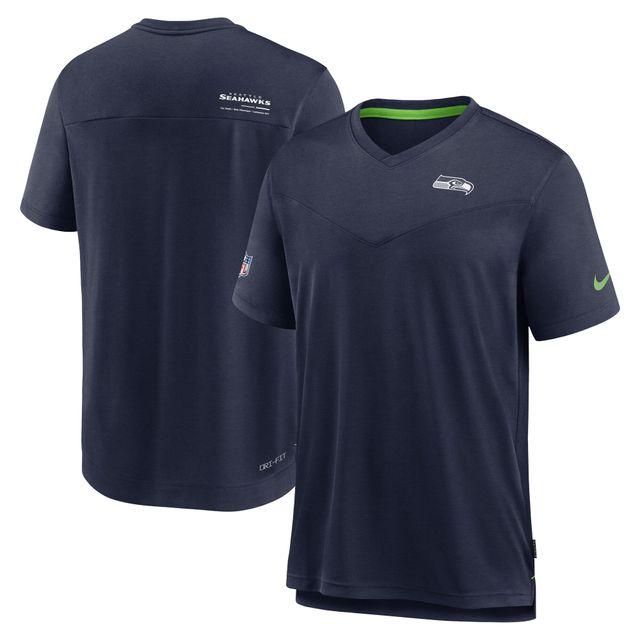 T-shirt à col en V Chevron Lock Up Performance des Seattle Seahawks 2022 Sideline Coach Nike pour homme, bleu marine chiné