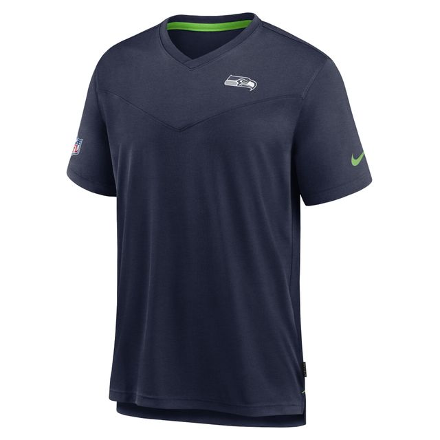 T-shirt à col en V Chevron Lock Up Performance des Seattle Seahawks 2022 Sideline Coach Nike pour homme, bleu marine chiné