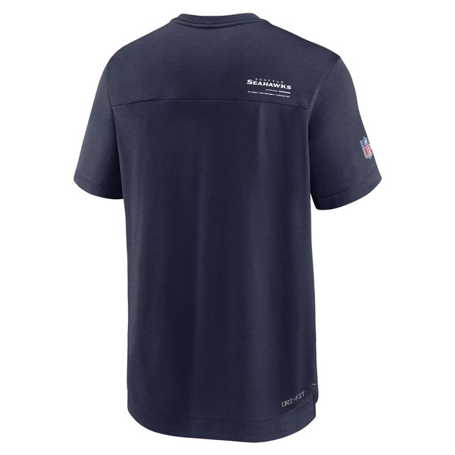 T-shirt à col en V Chevron Lock Up Performance des Seattle Seahawks 2022 Sideline Coach Nike pour homme, bleu marine chiné