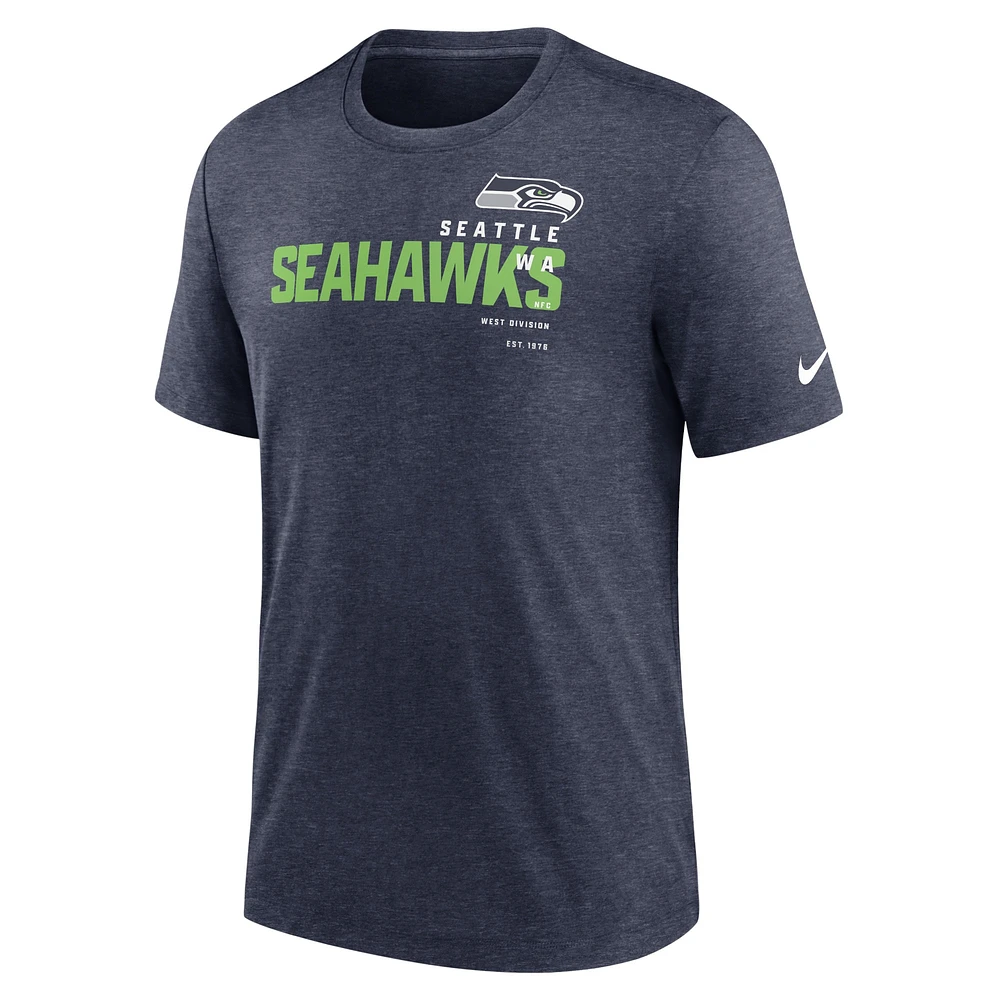 T-shirt à trois mélanges Nike Seattle Seahawks pour homme, bleu marine chiné