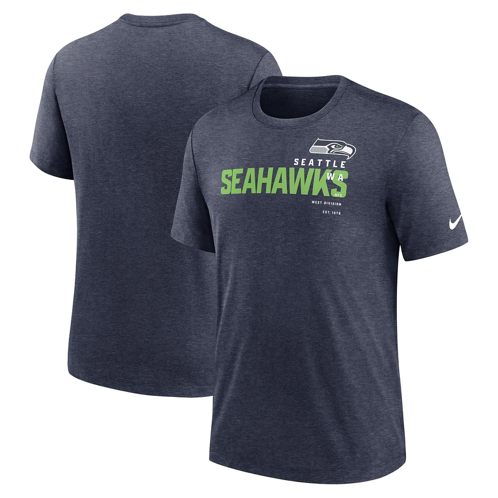 T-shirt à trois mélanges Nike Seattle Seahawks pour homme, bleu marine chiné