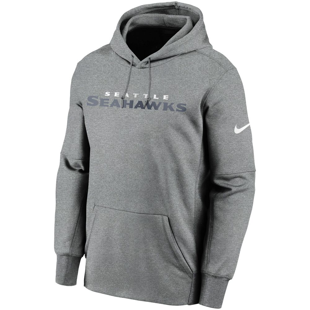 Men's Nike Heathered Charcoal Seattle Seahawks Wordmark Therma Performance Pullover Hoodie