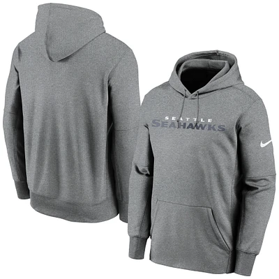 Chandail à capuchon Nike Heathered Charcoal Seattle Seahawks Wordmark Therma Performance pour homme