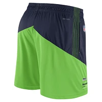 Short de performance pour homme Seattle Seahawks Sideline Primary Lockup Nike - Bleu marine/Vert fluo