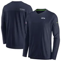 T-shirt de performance à manches longues et encolure en V pour homme Nike Seattle Seahawks Sideline Coach Chevron Lock Up - Bleu marine