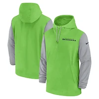 Veste à capuche 1/2 zip Nike vert fluo/gris pour homme Seattle Seahawks 2024/25 Sideline Pre-Game Player