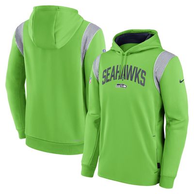 Men's Nike Neon Green Seattle Seahawks Sideline Athletic Stack Performance Pullover Hoodie