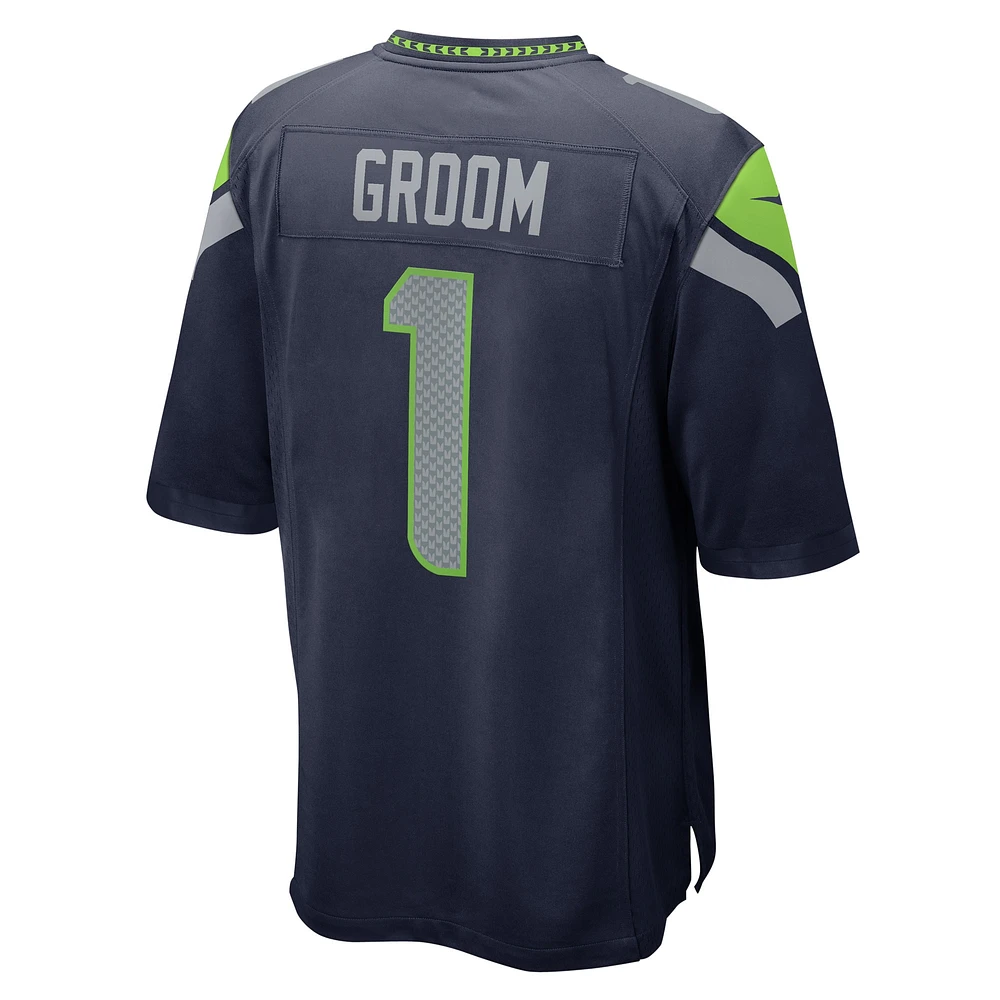 Men's Nike Number 1 Groom College Navy Seattle Seahawks Game Jersey