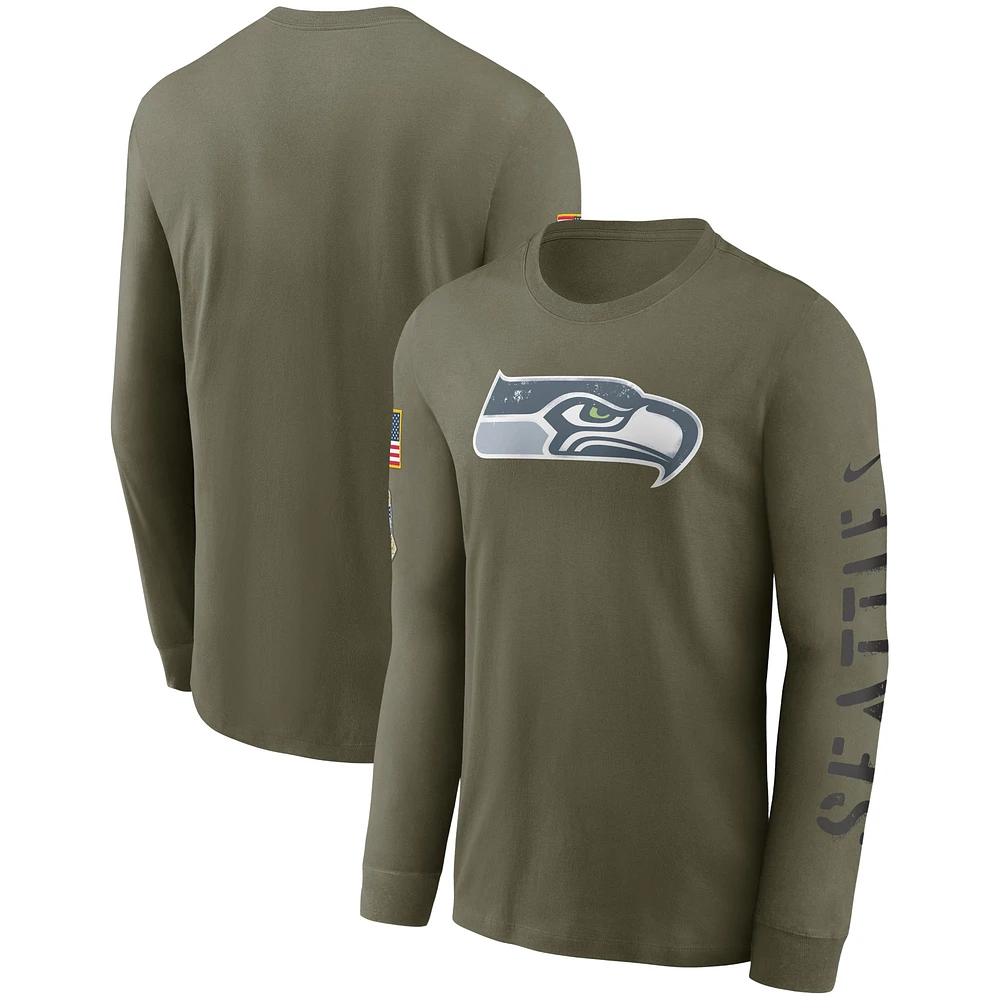 T-shirt à manches longues Nike Seattle Seahawks Salute To Service pour homme, couleur olive