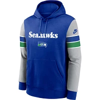 Men's Nike Royal/Gray Seattle Seahawks Throwback Sideline Pullover Hoodie