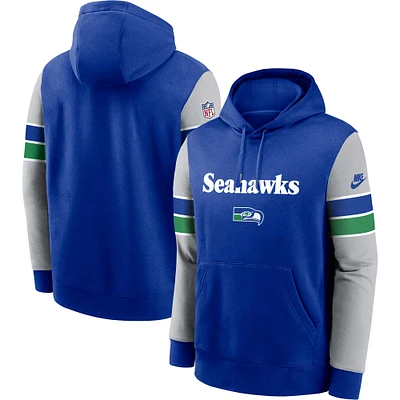 Sweat à capuche Nike bleu royal/gris Seattle Seahawks Throwback Sideline pour homme