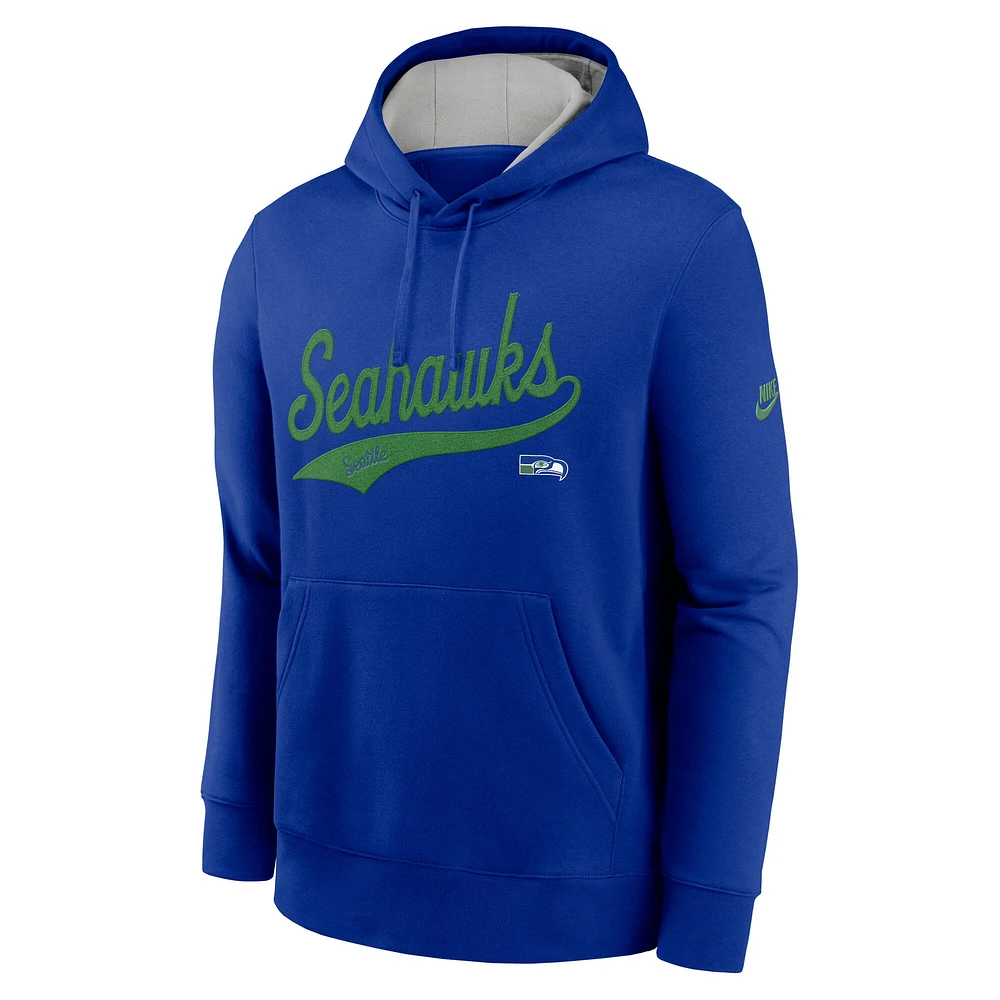 Men's Nike Royal Seattle Seahawks Rewind Club Logo Pullover Hoodie