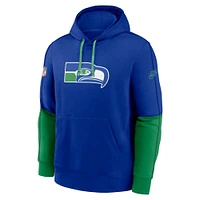 Sweat à capuche Nike Royal Seattle Seahawks Throwback Logo Club Tri-Blend pour homme