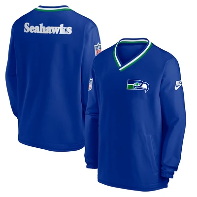 Men's Nike  Royal Seattle Seahawks Throwback V-Neck Pullover Windbreaker