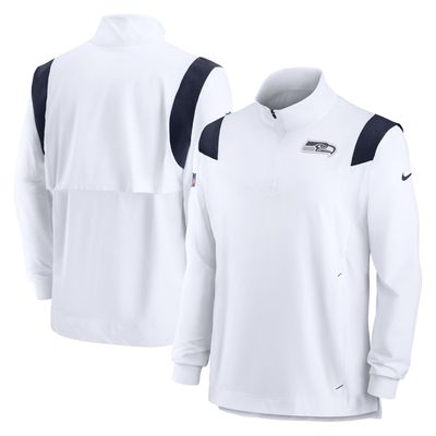 Men's Nike White Seattle Seahawks Sideline Coaches Chevron Lockup Quarter-Zip Top