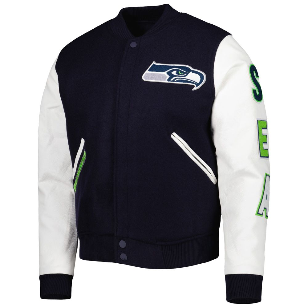 Men's Pro Standard College Navy/White Seattle Seahawks Logo Varsity Full-Zip Jacket