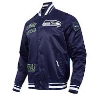 Men's Pro Standard College Navy Seattle Seahawks Sublimated Satin Full-Snap Jacket