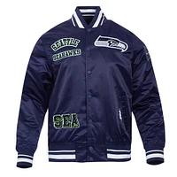 Men's Pro Standard College Navy Seattle Seahawks Sublimated Satin Full-Snap Jacket