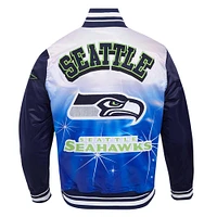 Men's Pro Standard College Navy Seattle Seahawks Sublimated Satin Full-Snap Jacket