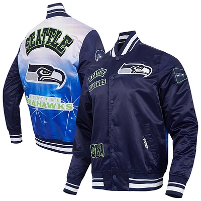 Men's Pro Standard College Navy Seattle Seahawks Sublimated Satin Full-Snap Jacket