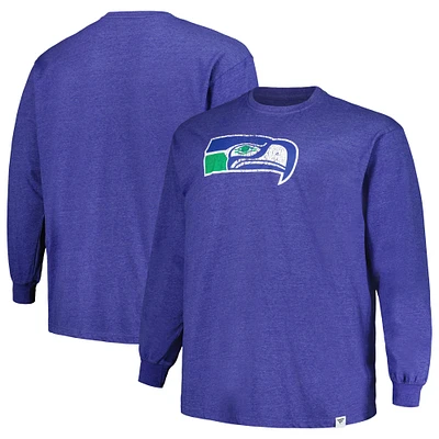 T-shirt à manches longues pour hommes Profile Heather Royal Seattle Seahawks Big & Tall Throwback