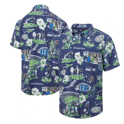 Chemise boutonnée panoramique pour homme Reyn Spooner College Navy des Seattle Seahawks