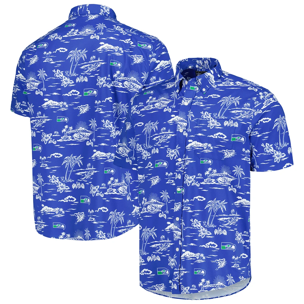 Men's Reyn Spooner Royal Seattle Seahawks Throwback Kekai Print Button-Up Shirt