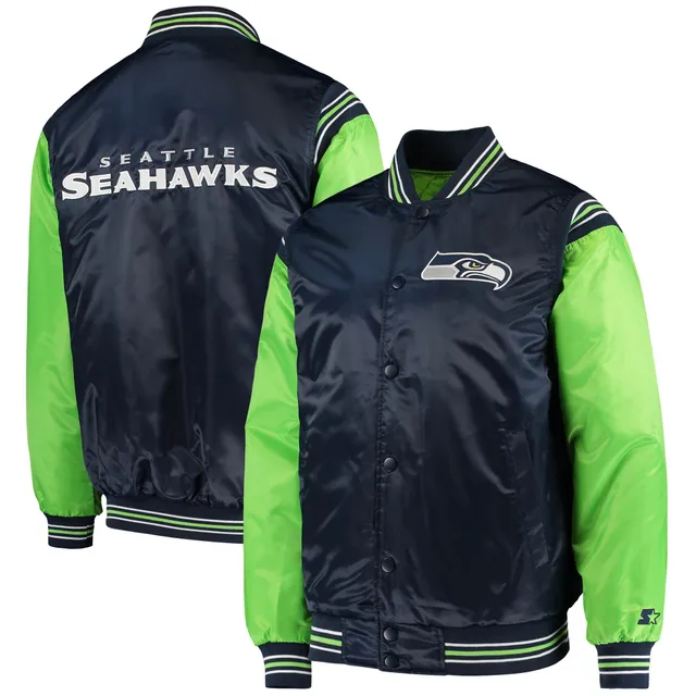 Men's Starter White Seattle Seahawks Throwback Warm Up Pitch Satin  Full-Snap Varsity Jacket