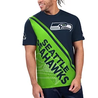 T-shirt graphique Starter College Navy/Vert fluo pour hommes des Seattle Seahawks Finish Line Extreme