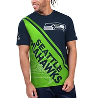 T-shirt Starter College Navy/Vert Fluo pour hommes, Seattle Seahawks Finish Line