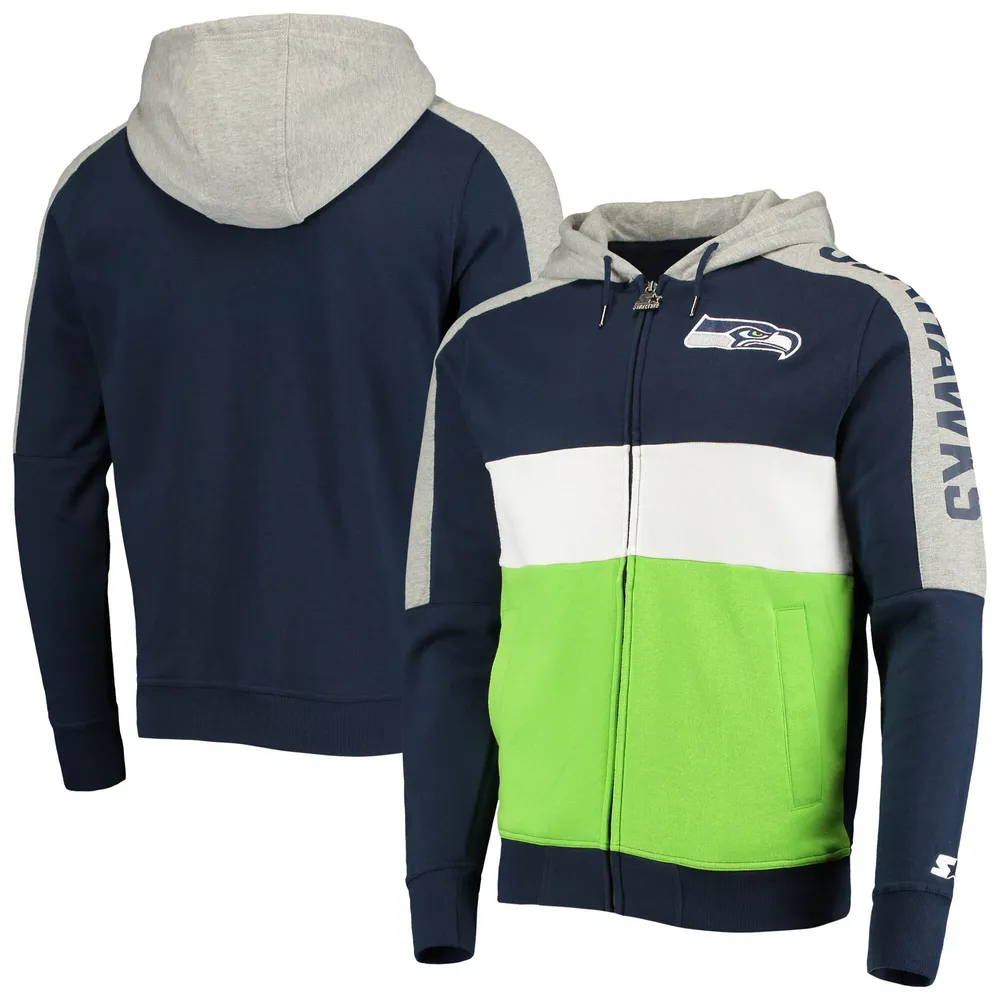 Lids Seattle Seahawks Starter Playoffs Color Block Full-Zip Hoodie -  College Navy/Neon Green