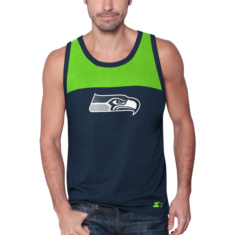 Débardeur Starter College Navy/Vert fluo Seattle Seahawks Touchdown pour homme