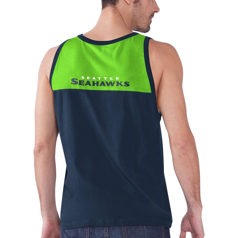 Débardeur Starter College Navy/Vert fluo Seattle Seahawks Touchdown pour homme