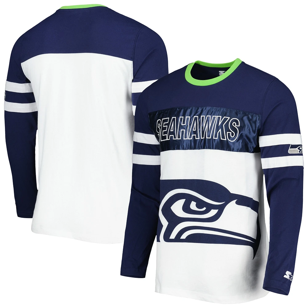 T-shirt à manches longues Starter College bleu marine/blanc Seattle Seahawks pour homme