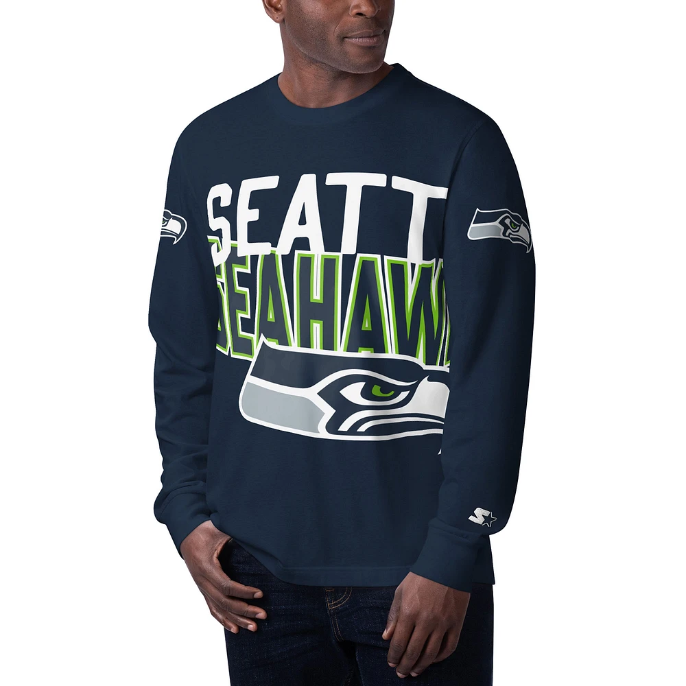 T-shirt à manches longues Starter College Navy Seattle Seahawks Clutch Hit pour homme