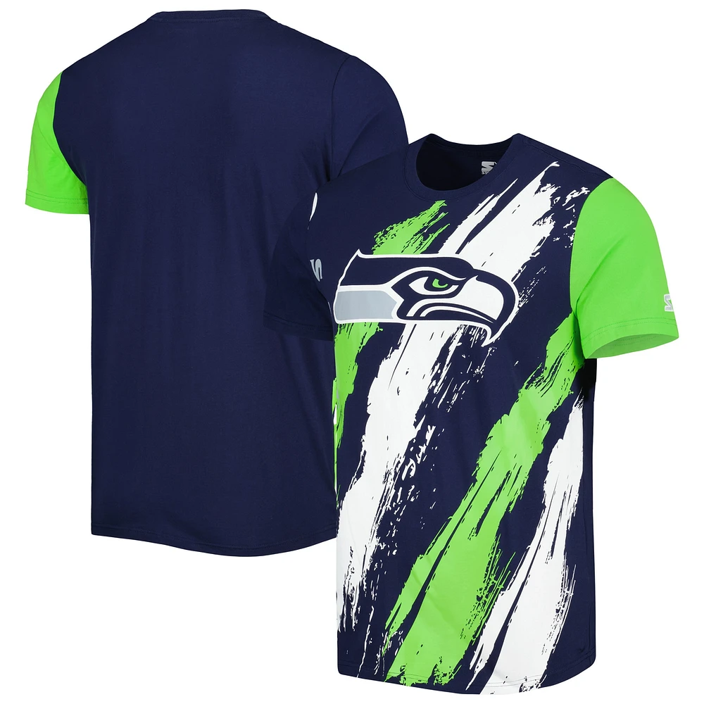 T-shirt Starter College Navy Seattle Seahawks Extreme Defender pour homme