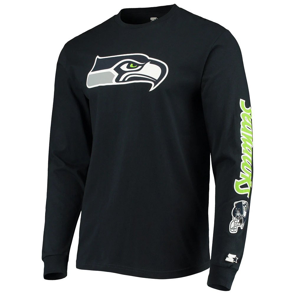 Men's Starter College Navy Seattle Seahawks Halftime Long Sleeve T-Shirt