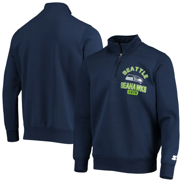 Men's Starter College Navy/Neon Green Seattle Seahawks Enforcer Satin  Varsity Full-Snap Jacket