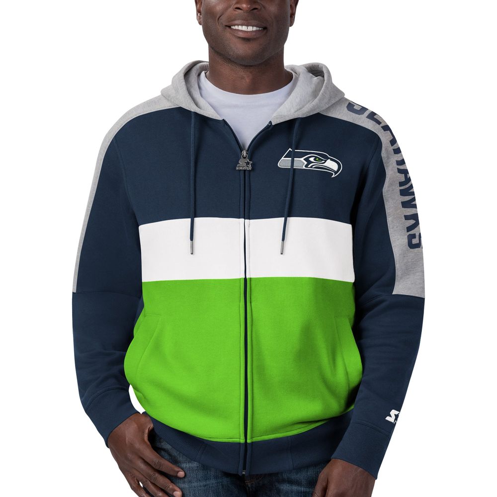 Men's Starter College Navy Seattle Seahawks Playoff - Hoodie Full-Zip Jacket